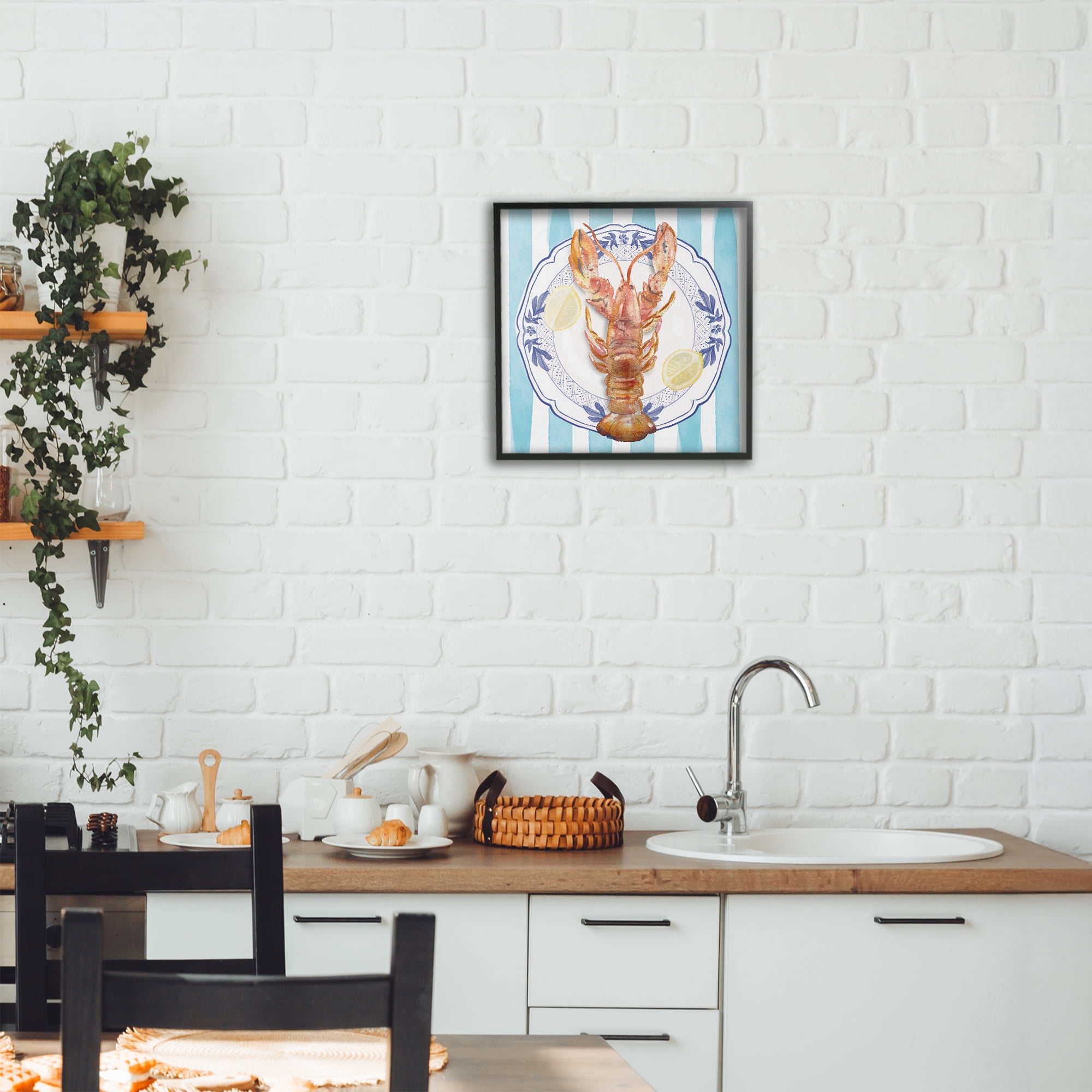 Stupell Industries Lobster Seafood Plate Black Framed Giclee Art, design by Christie Adams
