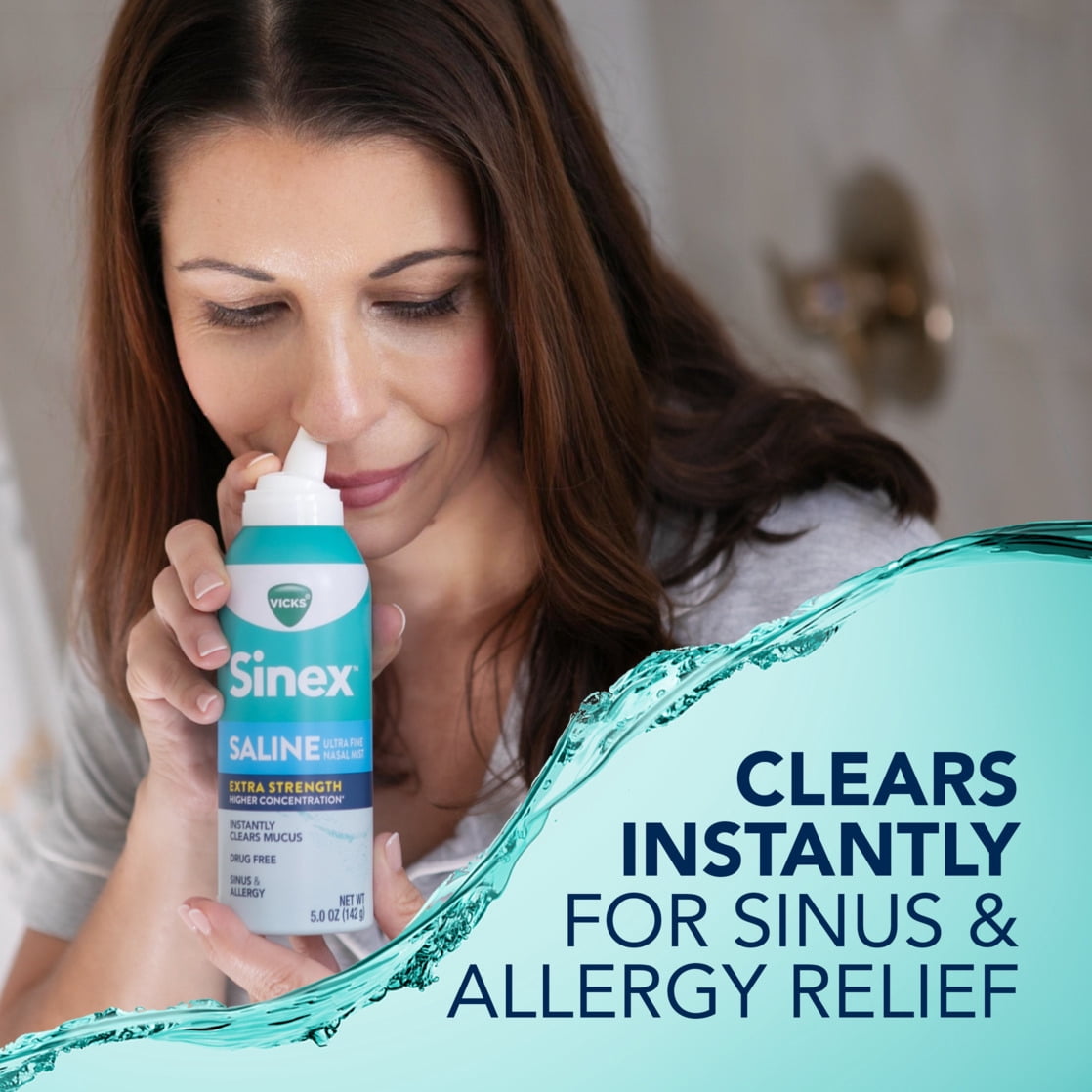 Vicks Sinex Saline Extra Strength Nasal Spray Twin Pack, Drug Free Nasal Decongestant for Sinus Relief, 2x5 oz