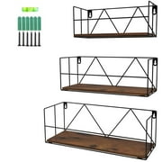 Floating Wall Shelves Set of 3, Black Metal Wire Hanging Rustic Storage Shelf Decor Organizer for Bedroom Kitchen Living Room
