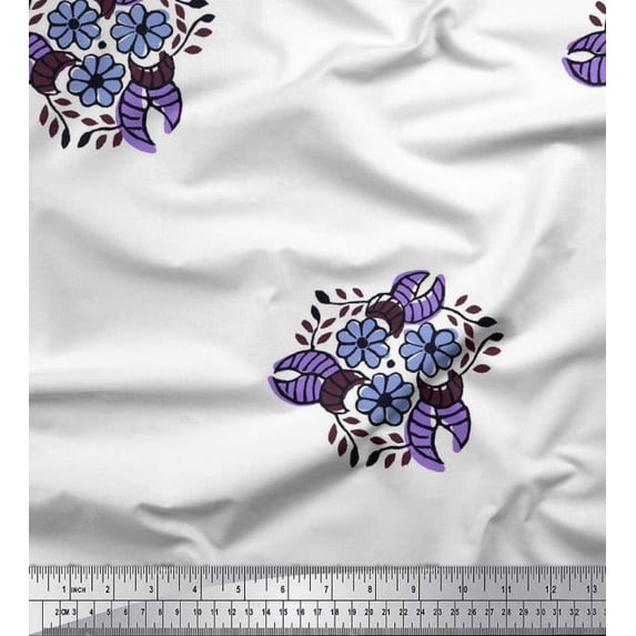 Soimoi Polyester Crepe Fabric Leaves & Floral Block Print Fabric by The Yard 42 Inch Wide