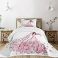 thumbnail image 3 of Ambesonne Wedding Quilted Bedspread Set 2 Pcs, Floral Bridal Gown, Twin Size, Pale Pink Maroon White, 3 of 6