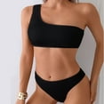 thumbnail image 2 of UTSJKR Women's Ribbed Bikini Sets One Shoulder Top with Mid Waist Two Piece Bathing Suit Summer Fashion Beach Swimsuit Black S, 2 of 9