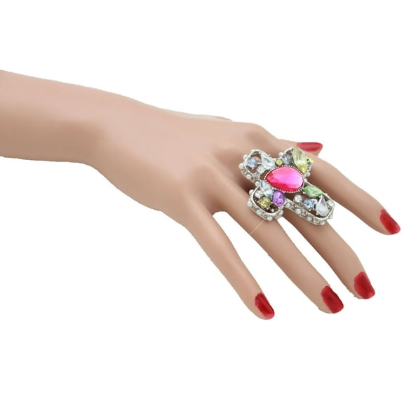 Women Silver Metal Fashion Ring Stretch Band Cross Religious Female Jewelry Sexy