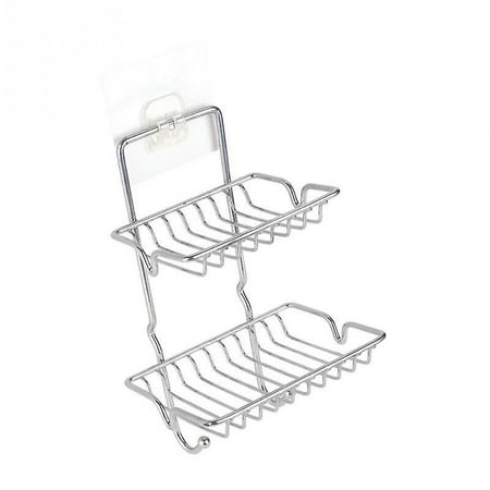 2 Layer Stainless Steel Soap Rack Dish Holder Soaps Tray W/ Hooks For ...