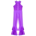 thumbnail image 6 of inhzoy Kids Girls Shiny Metallic Sequin Gymnastics Leotard Bell-bottom Full Body Unitard Purple 14, 6 of 7
