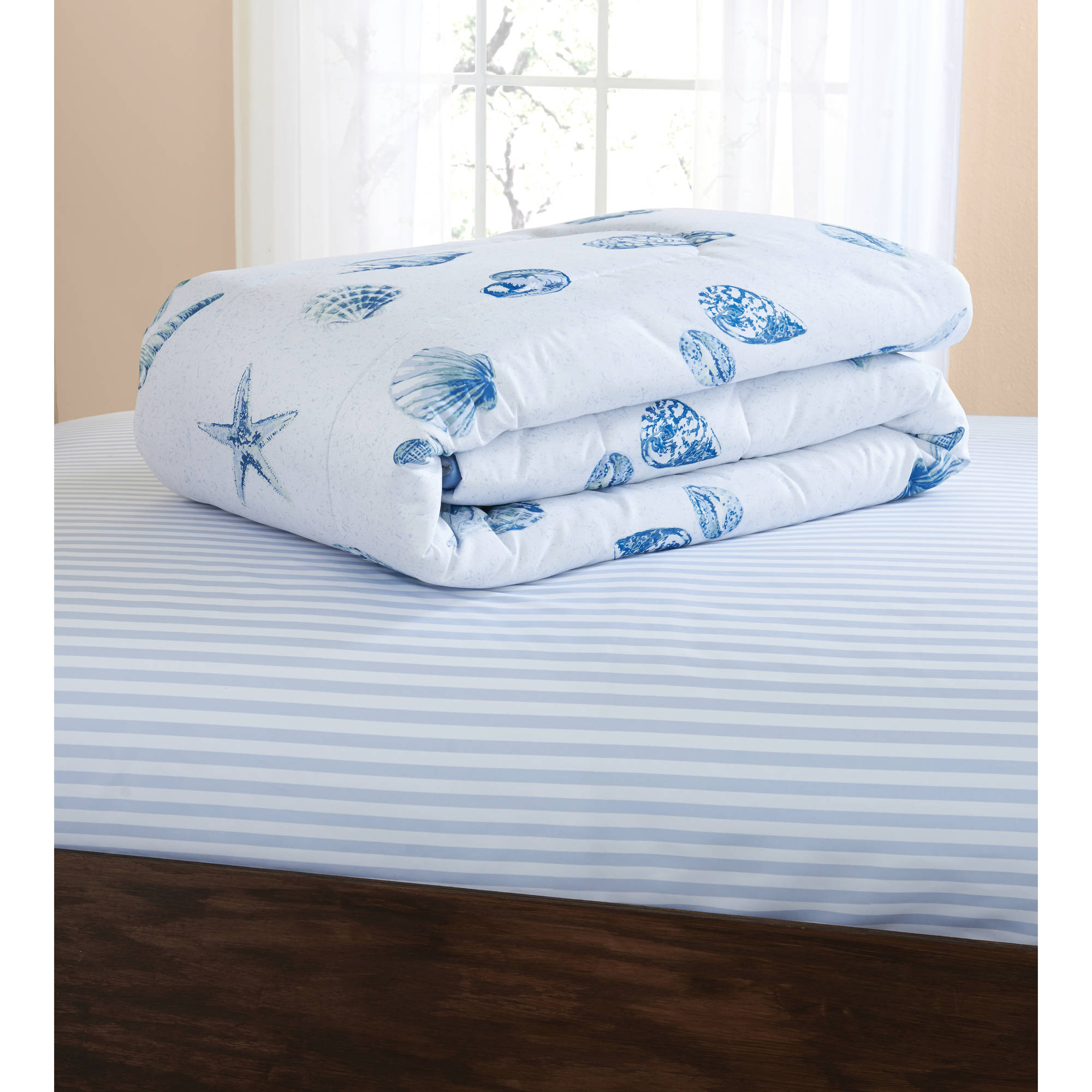 Full Size Coastal Nautical Seashell Blue Bed in a Bag Comforter Bedding