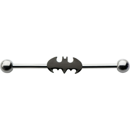 Officially Licensed DC Comics Body Jewelry 14 Gauge Surgical Steel Industrial Barbell with Batman Cut-Out Design