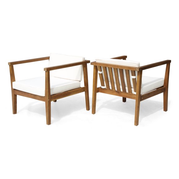 GDF Studio Cornelius Outdoor Acacia Wood Club Chairs with Cushions, Set of 2, Teak and Beige