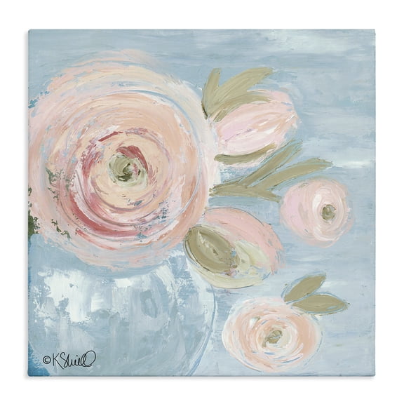Stupell Industries Contemporary Pink Flowers on Blue Impressionist Canvas Art, 24 x 24, by Penny Lane Publishing