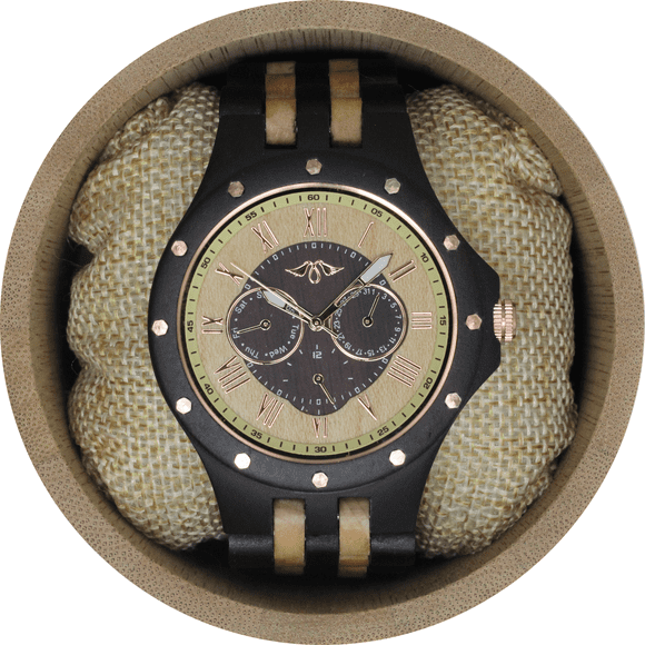 Angie Wood Creations Ebony Men’s Watch with Ebony and Maple Bracelet