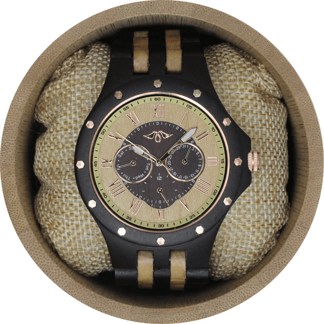 Angie Wood Creations Ebony Men’s Watch with Ebony and Maple Bracelet