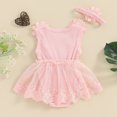 thumbnail image 5 of Riecok Newborn Infant Girl 1st Birthday Party Dress Princess Romper Soft Tulle 3D Flower Applique Ruffle Sleeve 0-18 Months Pink 12 M, 5 of 6