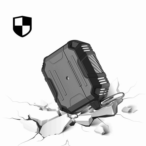 Case for Apple AirPods 3 (2021) Full-Body Rugged ShockProof Hybrid With Metal Hook Carabiner Heavy Duty Armor Cover for Airpods 3rd Generation by Xpm - Black