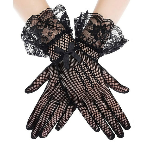 Winter Gloves Men and Women Winter Clothes for Women Sunscreen Black Sexy Lace Gloves Dance Party Bow Fishing Net Lace Gloves