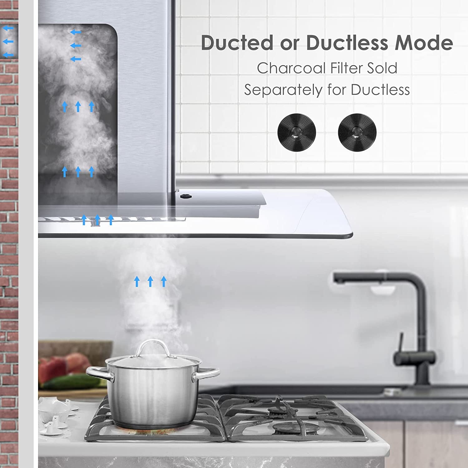30 inch Glass Wall Mount Range Hood 450CFM Kitchen Cook 3-Speed Touch Control Range Hood 30 Inch, Tieasy Wall Mount Kitchen Hood with Ducted/Ductless Convertible Duct, Stainless Steel Chimney