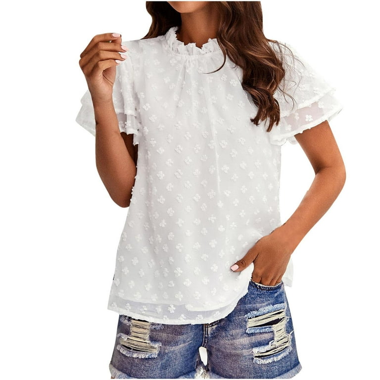 Wenini Womens Summer Tops, Casual Elegant Cute Tops Short Sleeve Square Neck Ruffle Sleeve T-shirts Spring Blouses for Women 2023 #Things Under 5