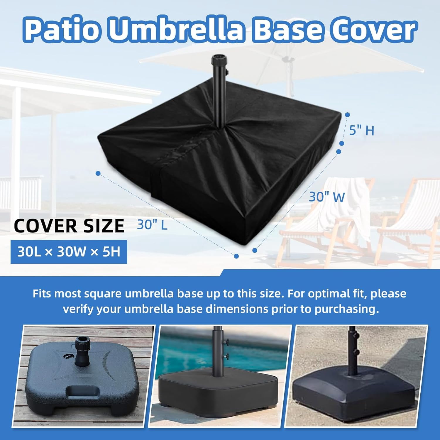 Patio Umbrella Base Cover for Outdoor Umbrellas Base, Heavy Duty Waterproof Anti-UV, Outside Square Umbrella Stand Base Covers (Black)