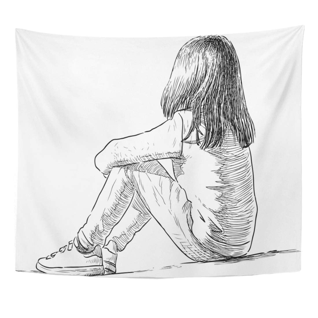 UFAEZU Lonely Sketch One Little Girl Sits Sad Child Kid Wall Art Hanging  Tapestry Home Decor for Living Room Bedroom Dorm 60x80 inch - Walmart.com