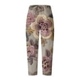 thumbnail image 4 of Taqqpue Womens Linen Pants Loose Floral Prirted Elastic High Waisted Wide Leg Pants Baggy Lounge Pant Comfy Soft Trousers Resort Wear Relaxed Fit Straight Leg Crop Trousers with Pockets, 4 of 5