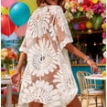 thumbnail image 3 of Qzwdhjm Women's Beach Coverup Mesh Hollow Out Midi Cardigans Cover Ups 3/4 Sleeve Open Front Swim Suits Cover Up Summer Beachwear Coverups, 3 of 7