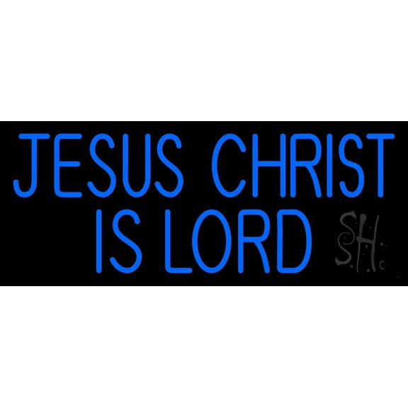 Blue Jesus Christ Is Lord LED Neon Sign 13" Tall x 32" Wide - inches Black Square Cut Acrylic Backing, with Dimmer - Premium built indoor Sign for Home décor, Event, Religious place, Store interior.