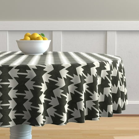 

Cotton Sateen Tablecloth 90 Round - Bohemian Dark Olive Cream Tribal Mudcloth Boho Southwest Print Custom Table Linens by Spoonflower