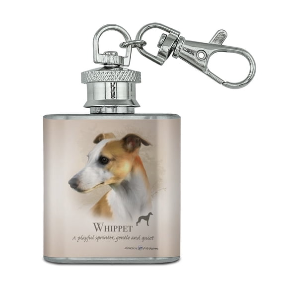 Whippet Dog Breed Stainless Steel 1oz Mini Flask Key Chain
