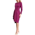 thumbnail image 4 of Vestido de Ropa de Trabajo para Mujer con Volantes y Cuello en V, Plisado en la Parte Frontal, Estilo Lápiz, Talla XL, Fucsia, 4 of 5