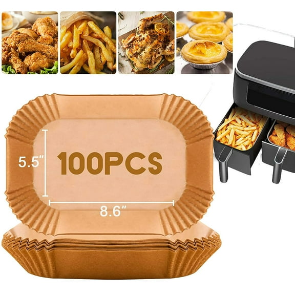 SUNYOK 100 Pcs Air Fryer Liners, 8.6in Rectangle Non-Stick Air Fryer Disposable Paper Liner, Unbleached Oil-Proof Airfryer Liners, Natural Air Fryer Parchment Paper Liners for Fryers Frying Pan