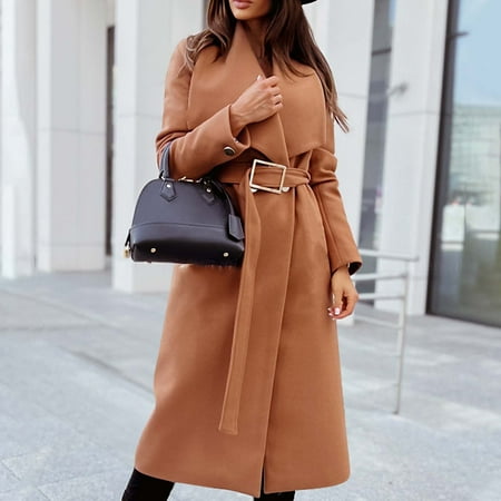 

Aueoeo Jackets for Women Women Jackets Clearance Sale Winter Women Casual Tops Jacket Long Sleeve Turn-Down Collar Waist Bandage Solid Cardigan Buttons Woolen Coat Windbreaker