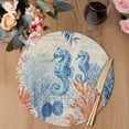 thumbnail image 3 of Blue Red Seahorse Coastal Round 13 Inch Placemats Set of 4, Summer Beach Coral Nautical Vintage HeatResistant Non Slip Place Mats for Dining Table, Wipeable Kitchen Table Mats for Housewarming, 3 of 9