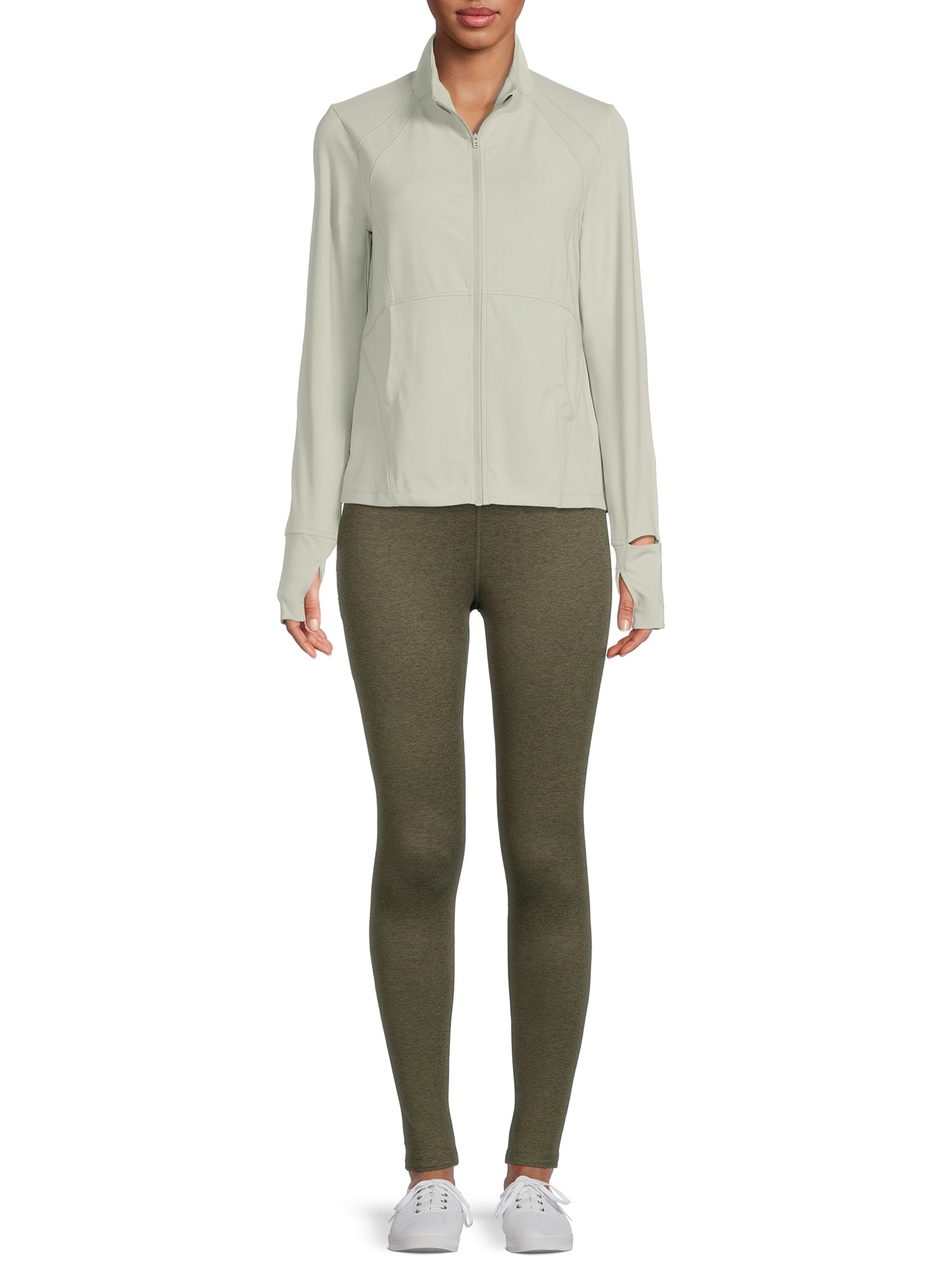 Avia Women's Active Full Zip Long Sleeve Jacket with Thumbholes and Sport Watch Opening