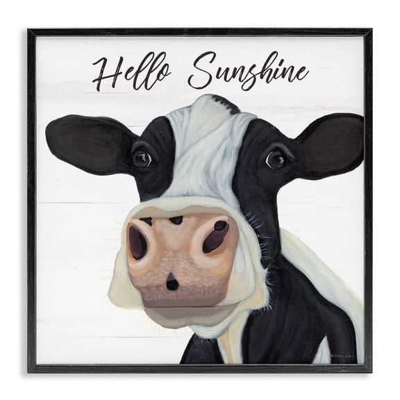 Stupell Industries Rustic Lodge Hello Sunshine Country Cow Black Framed Giclee Art, 12 x 12, by Ashley Justice