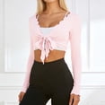 thumbnail image 2 of GJSYRH Womens Sheer Shrug Tie Front Long Bell Sleeve Mesh Bolero Lightweight Summer Casual Short Shawl Top Pink S, 2 of 4