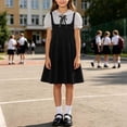 thumbnail image 5 of ATORRE Girls Mini Dress 2026 Stylish Plaid Turn-Down Collar Short Sleeve Flowy Dress Preppy Style Back-to-School Outfits Black B 11-12 Years, 5 of 9