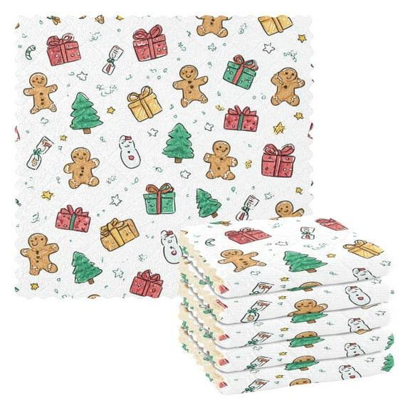 6 Pieces of Kitchen Towels 11x11Inch Kitchen Dish Cloths Kitchen Dish Towels Reuseable Cleaning Cloths Christmas Gift Cute