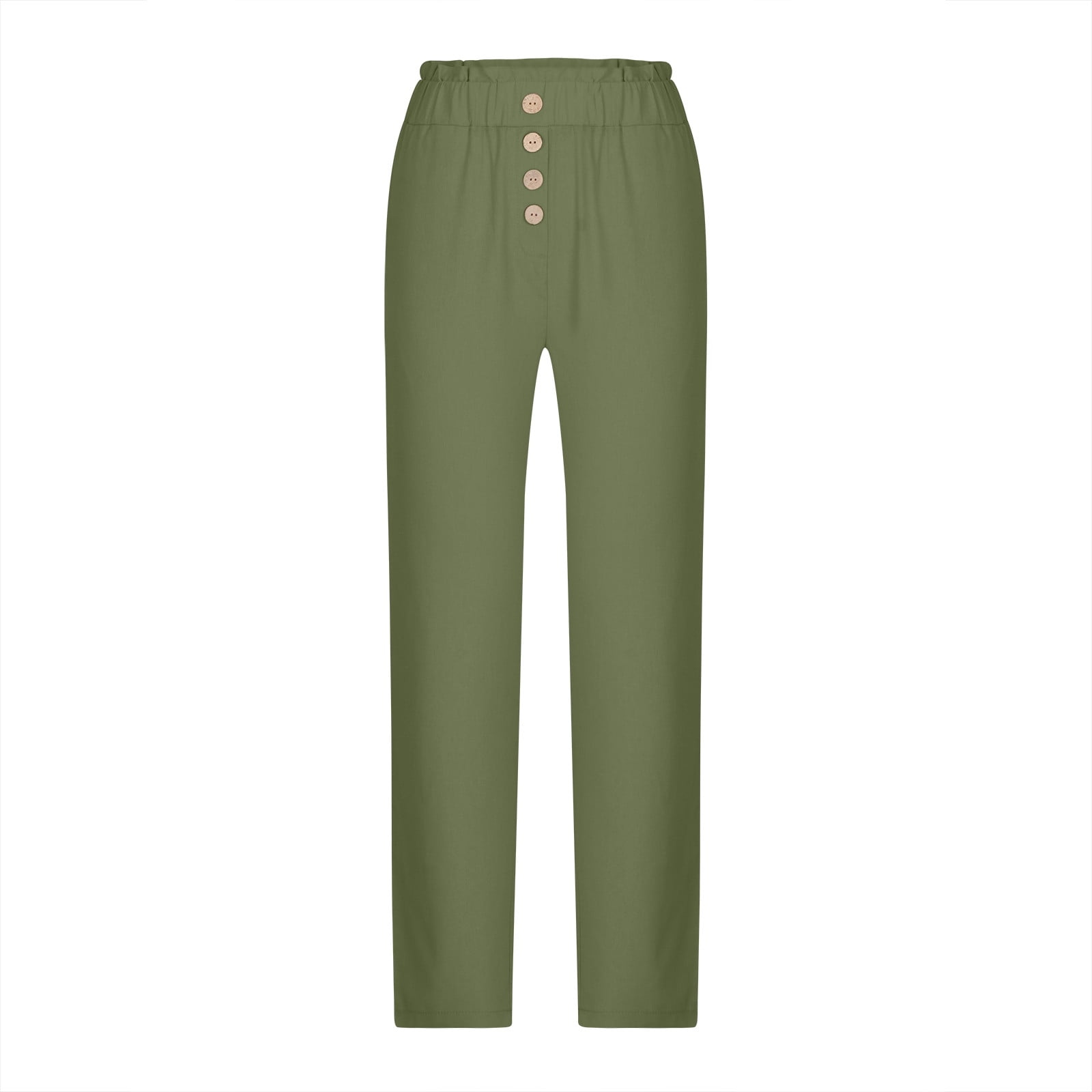 Xihbxyly Linen Pants for Women Womens Pants Cotton Linen Long Lounge Pants  Drawstring Back Elastic Waist Pants Casual Trousers with Pockets, Green, L
