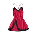 thumbnail image 6 of DondPO Night Gowns for Women Women's Solid Color V Neck Lace Home Dress Fun Sleeping Slit Dress Suspenders High Slit Nightgown Lace Trim Sleep Dress Red 2XL, 6 of 6