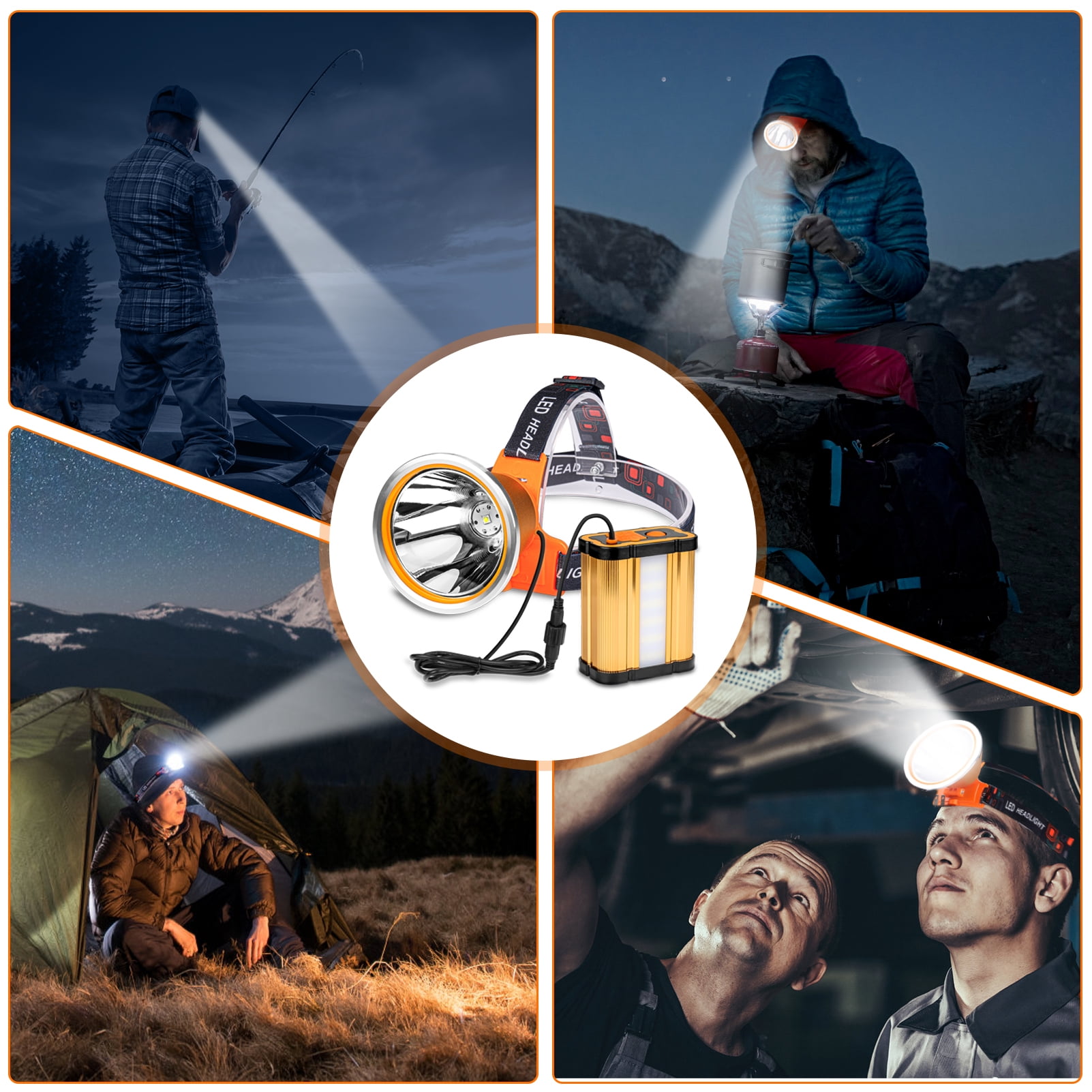 Hunting friends LED Rechargeable Headlamp Spotlight Headlight Waterproof Head Flashlight Coon Hunting Lights Fishing Lamp Searchlight for Outdoor,Camp : Super Bright Safety Mining Light Rechargeable LED