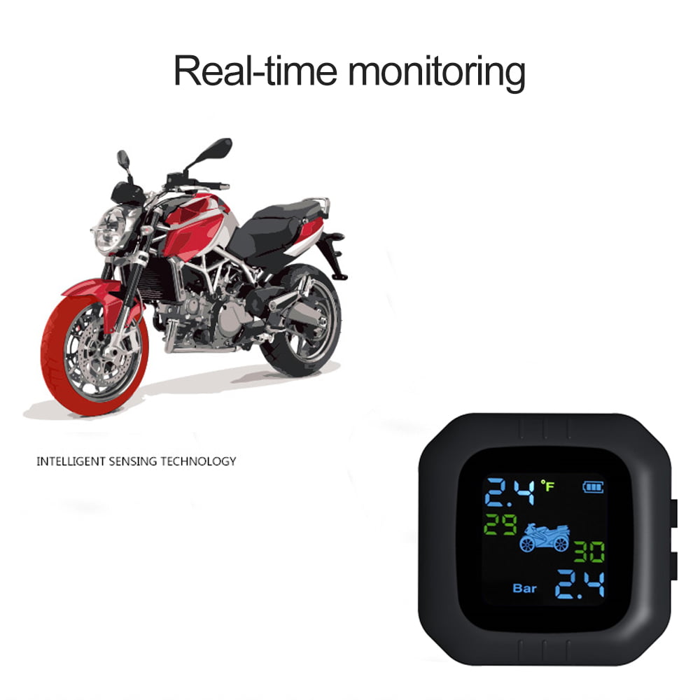 KKoom Waterproof Cordless TPMS Digital LCD Display Motorcycle Tire Pressure Monitoring System 2 External Sensor Motor Tire Ppressure Monitor 