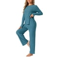 thumbnail image 4 of INSPIRE CHIC Women's Pajamas Set Crewneck Long Sleeve Sleepwear Soft Pjs Loungewear with Pocket XS Peacock Blue, 4 of 6