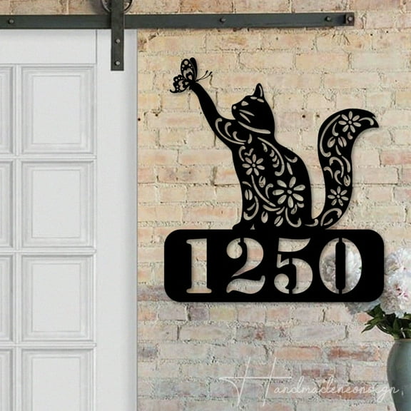 Handmadetneonsign Cat House Number Metal Wall Art LED Light - Personalized Sign Home Decor 58587