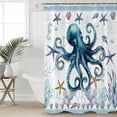 thumbnail image 4 of Shower Curtain, Ocean Octopus Coral Starfish Waterproof Shower Curtain Set with Hooks for Bathroom Showers,Stalls and Bathtubs,72x72In Sea Shell Nautical Compass, 4 of 8