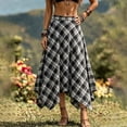 thumbnail image 4 of PBFRDSJ Women's Plaid Maxi Skirts A Line Vintage Trendy Beach Skirts Asymmetrical Hem Daily Going Out Casual Skater, 4 of 7