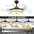 thumbnail image 3 of Saim 42 Inch Crystal Ceiling Fans with Lights, 3 Color Remote Control Retractable Invisible Blades, 6 Speeds Indoor Ceiling Light, 3 of 10