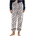 thumbnail image 4 of Women's Fleece Pajama Pants Star Print Elastic Waist Cuffed Ankle Loose Fit Soft Warm Cozy Casual Fall Winter Everyday Lounge Sleep Trousers Gray, 4 of 8