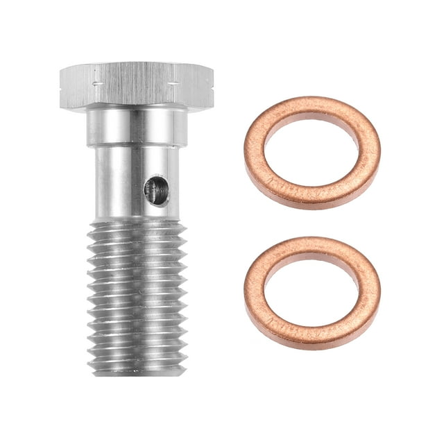 Unique Bargains 1 Pcs M12x1.5 Thread Turbo Brake Line Banjo Bolt with Copper Washers Single Banjo Bolt 31mm Length