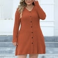 thumbnail image 2 of Lovskoo 2024 Sweater Dress for Women Casual V-Neck Woolen Dress with Waistband Slim Large Size Dress Brown, 2 of 5