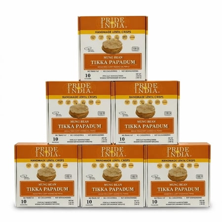 Pride Of India - Tikka Curry Mung Bean Papadum Lentil Crisp, Pack Of 6-10 count (3.53oz - 100gm) - Instant Microwaveable Vegan Healthy Crackers | Tastes like Indian Curry Sauce