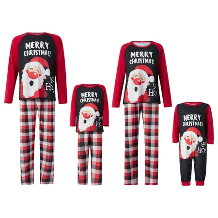 

Christmas Family Matching Pajamas Adult Kids Santa Print Tops and Casual Plaid Pants Sleepwear for Adult Kids Baby
